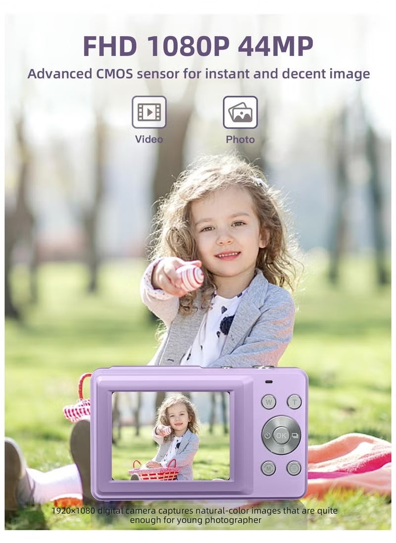 ASIV - Digital Camera, FHD 1080P Kids Camera 44MP Point and Shoot Digital Camera with 32GB SD Card, 16x Zoom, Lanyard, Small Compact Camera for Kids Boys Girls - Image 1