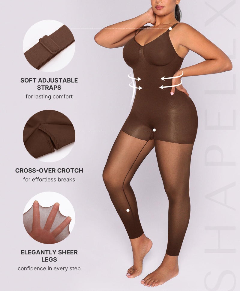 SHAPELLX Full Body Shapewear for Women Soft Footless Pantyhose Fajas Colombianas Body Shaper Tummy Control Brown X-Large - Image 2