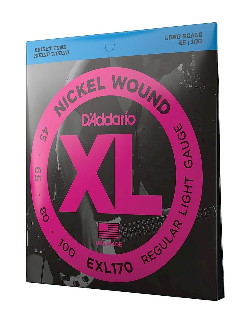 D'Addario D'Addario XL nickel bass strings EXL170 45-100 regular light for 4 string bass guitars perfect intonation and feel  - Image 1