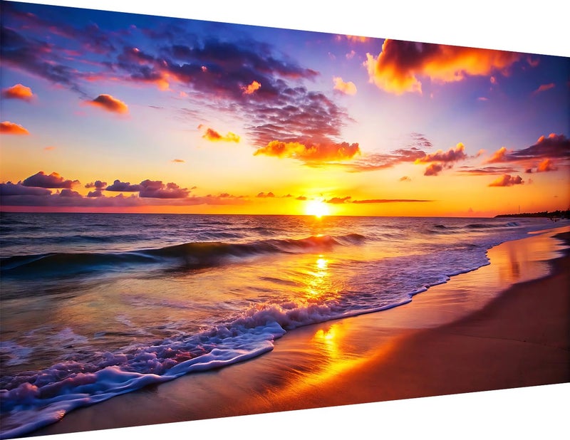 igoodom Large Diamond Painting, Large Sunset Beach Diamond Art Kits for Adults, Full Drill Round Big Diamond Painting, DIY Gem Art and Crafts for Home Wall Decor Gift 27.5 X 15.7inch - Image 1