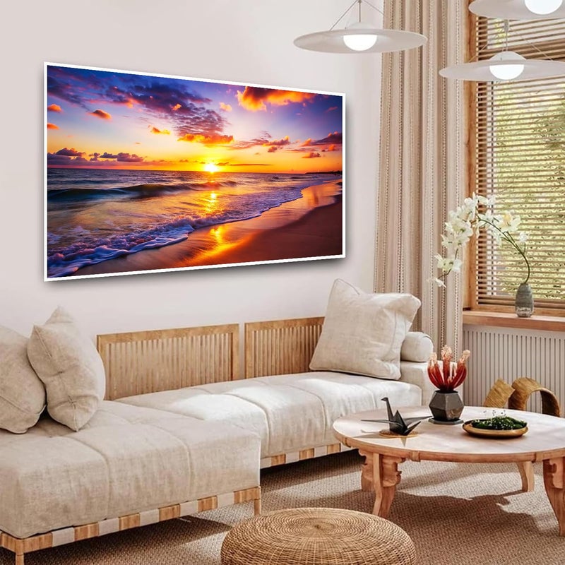 igoodom Large Diamond Painting, Large Sunset Beach Diamond Art Kits for Adults, Full Drill Round Big Diamond Painting, DIY Gem Art and Crafts for Home Wall Decor Gift 27.5 X 15.7inch - Image 2