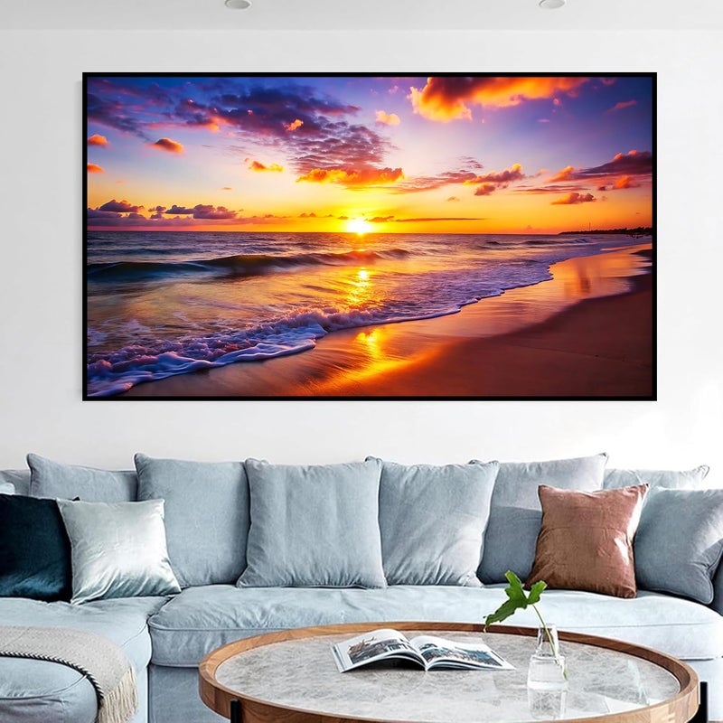 igoodom Large Diamond Painting, Large Sunset Beach Diamond Art Kits for Adults, Full Drill Round Big Diamond Painting, DIY Gem Art and Crafts for Home Wall Decor Gift 27.5 X 15.7inch - Image 4