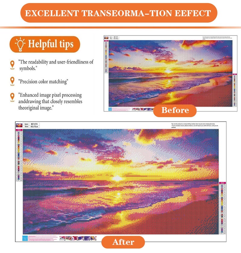 igoodom Large Diamond Painting, Large Sunset Beach Diamond Art Kits for Adults, Full Drill Round Big Diamond Painting, DIY Gem Art and Crafts for Home Wall Decor Gift 27.5 X 15.7inch - Image 3