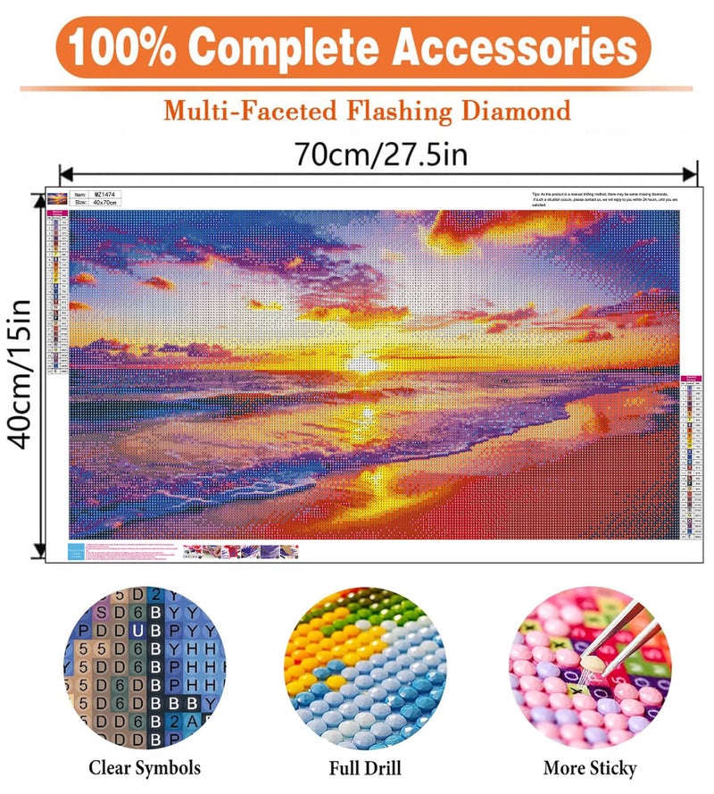 igoodom Large Diamond Painting, Large Sunset Beach Diamond Art Kits for Adults, Full Drill Round Big Diamond Painting, DIY Gem Art and Crafts for Home Wall Decor Gift 27.5 X 15.7inch - Image 5