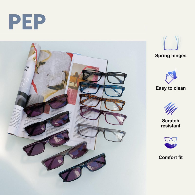 OPULIZE PEP Reading Glasses for Women Men With Reading Sunglasses  - Value 2 Pack - Large Rectangular Designer Frame - Tinted UV400 Protection Lens - Black With Black Sun Specs +2.00 - Image 4