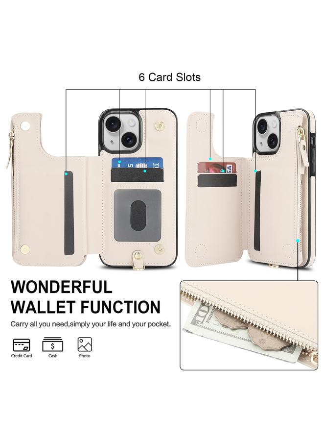اس-توب جراب هاتف iPhone 14 Plus مصنوع من الجلد بسحاب مزدوج مزود بتقنية RFID مع حبل قصير - Image 5