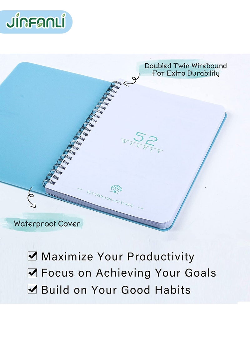 جين فان ل أنا مخطط أسبوعي بدون تاريخ، دفتر أهداف أسبوعية A5، دفتر يوميات لتتبع العادات، مخطط قائمة مهام حلزوني، مخطط تتبع وأهداف، 8.3 بوصة × 5.8 بوصة، أزرق - Image 4