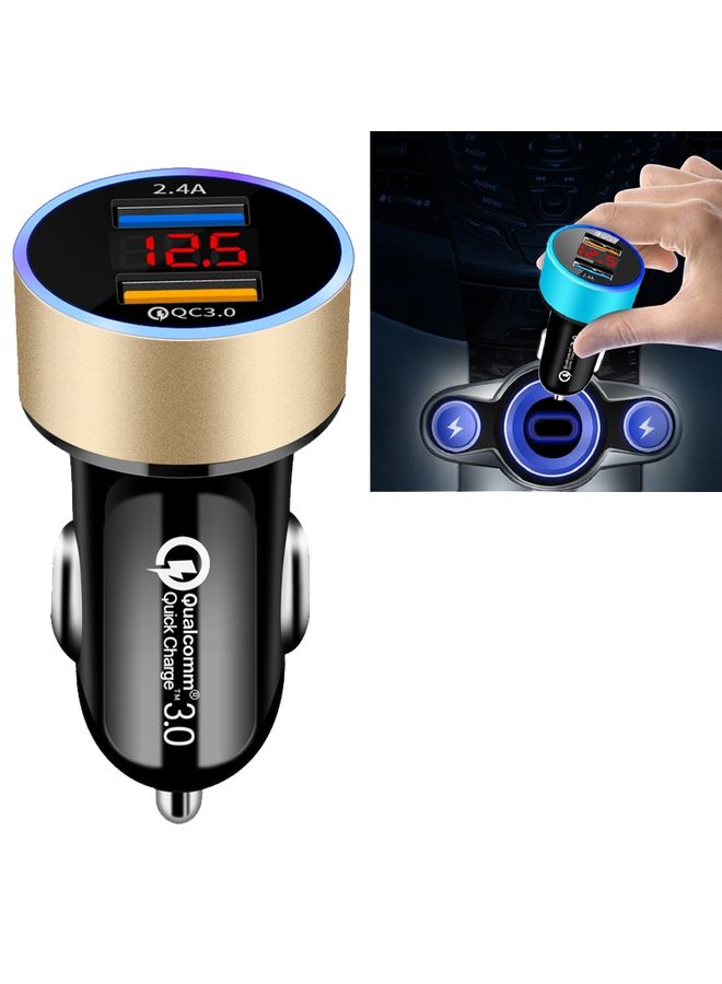 HuHa 2 PCS Aluminum Ring Display Car Charger  QC3.0+2.4A Aluminum Alloy Multi-function Halo Digital Display Car Charger(Gold)  - Image 1