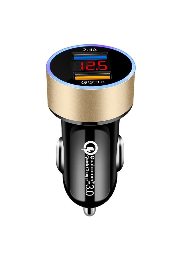 HuHa 2 PCS Aluminum Ring Display Car Charger  QC3.0+2.4A Aluminum Alloy Multi-function Halo Digital Display Car Charger(Gold)  - Image 2