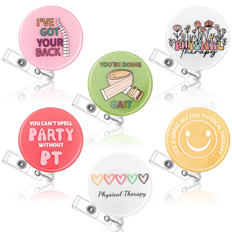 Hoteam 6 Pcs Physical Therapist Badge Reel Retractable With Alligator Clip Badge Holders For Healthcare Badge Reel Clip For Doctor Nurse Physical Therapist Assistant Pt Appreciation Gifts - Image 1