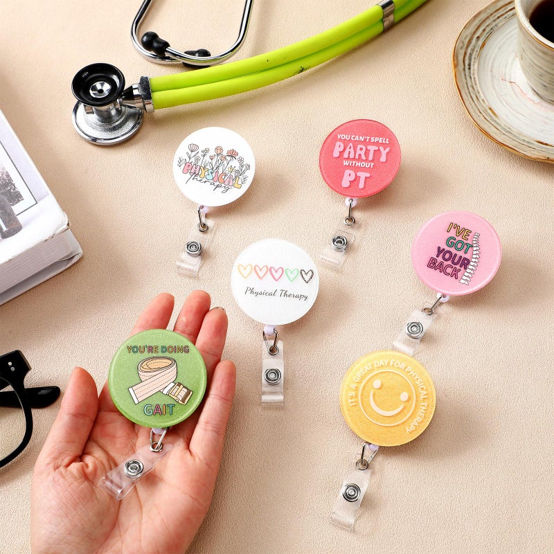 Hoteam 6 Pcs Physical Therapist Badge Reel Retractable With Alligator Clip Badge Holders For Healthcare Badge Reel Clip For Doctor Nurse Physical Therapist Assistant Pt Appreciation Gifts - Image 5