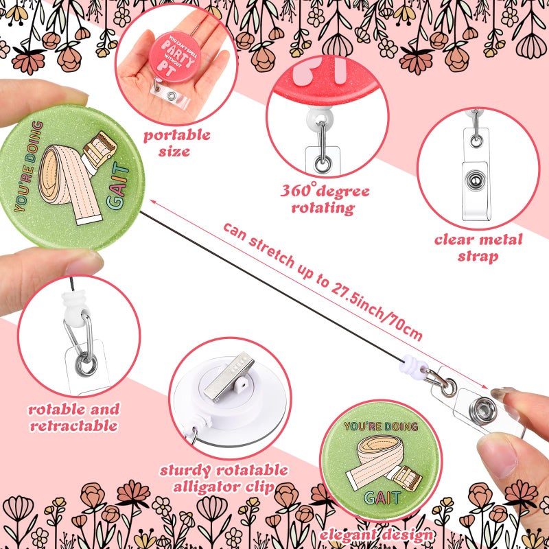 Hoteam 6 Pcs Physical Therapist Badge Reel Retractable With Alligator Clip Badge Holders For Healthcare Badge Reel Clip For Doctor Nurse Physical Therapist Assistant Pt Appreciation Gifts - Image 4