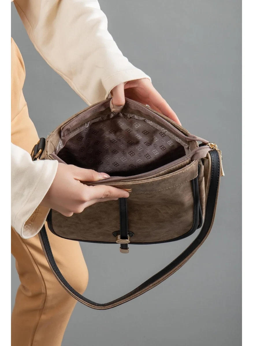 Dilimler Ayakkabı Mink Black Women's Shoulder Bag with 2 Compartments and Zippered Cover