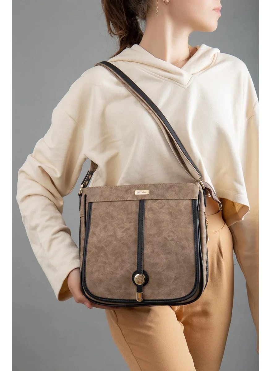 Dilimler Ayakkabı Mink Black Women's Shoulder Bag with 2 Compartments and Zippered Cover