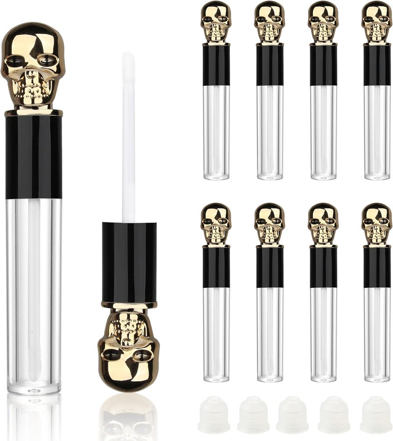 COSIDEA 8pcs Empty Round 5ml 017oz skull lip gloss tubes with wand Gold fancy Lipgloss tube containers for lip oil packing