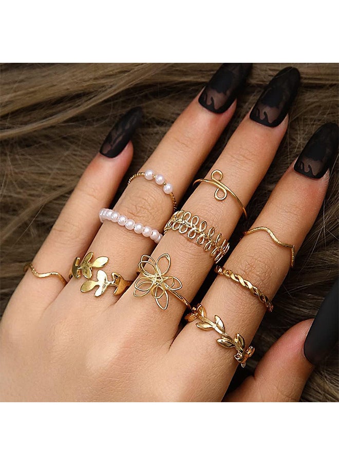 10 Pack Ring For Women Opening Adjustable Size Retro Pearl Twist Ring Fashion Accessories