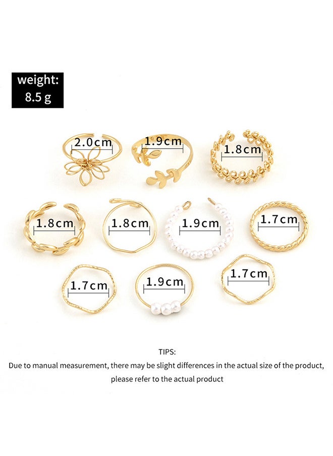 10 Pack Ring For Women Opening Adjustable Size Retro Pearl Twist Ring Fashion Accessories