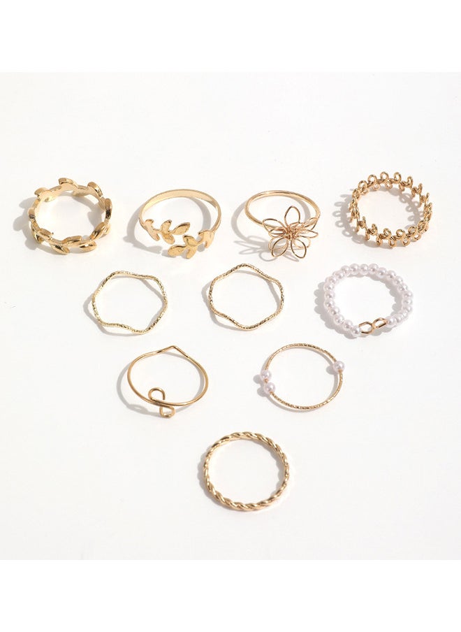 10 Pack Ring For Women Opening Adjustable Size Retro Pearl Twist Ring Fashion Accessories
