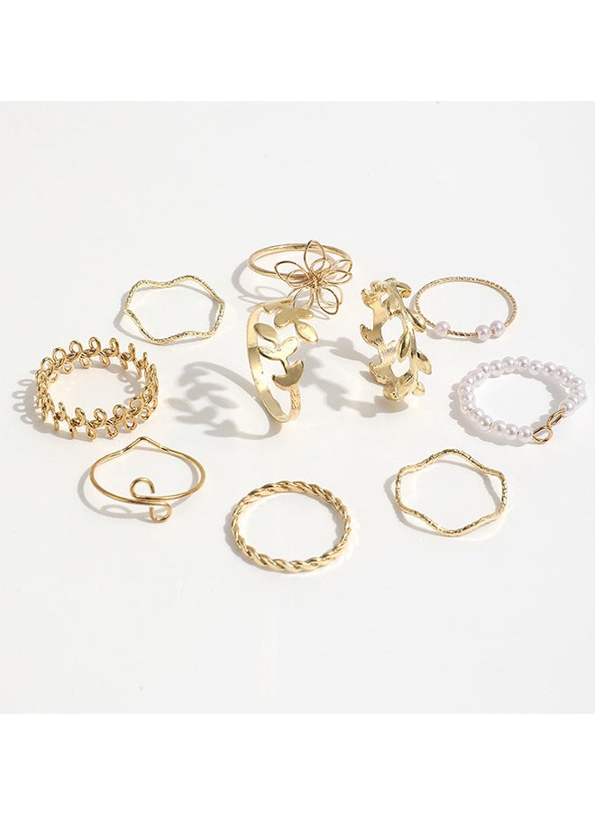 10 Pack Ring For Women Opening Adjustable Size Retro Pearl Twist Ring Fashion Accessories