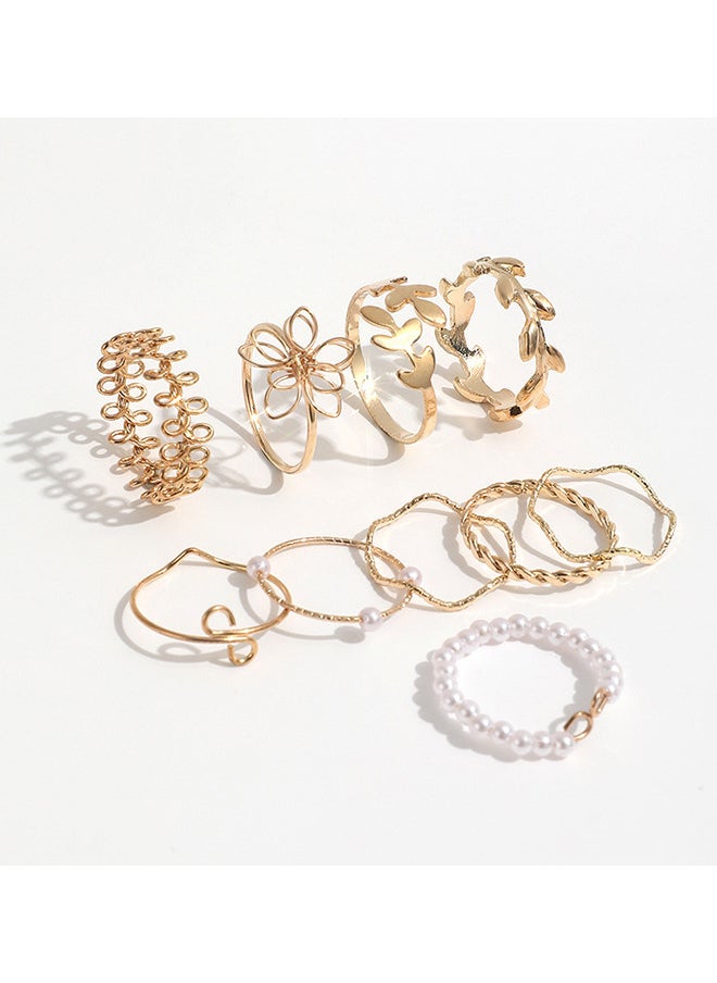 10 Pack Ring For Women Opening Adjustable Size Retro Pearl Twist Ring Fashion Accessories