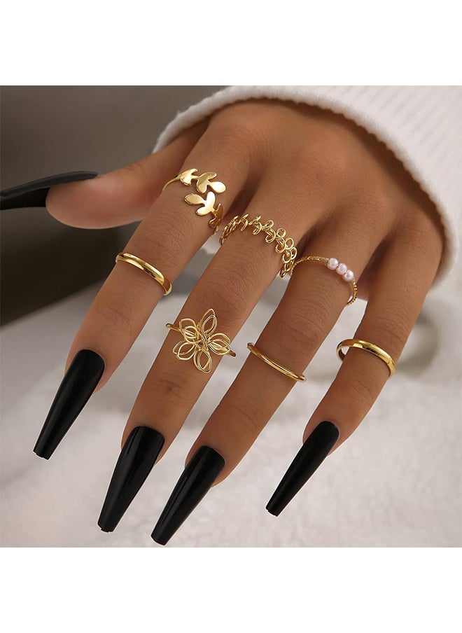 10 Pack Ring For Women Opening Adjustable Size Retro Pearl Twist Ring Fashion Accessories