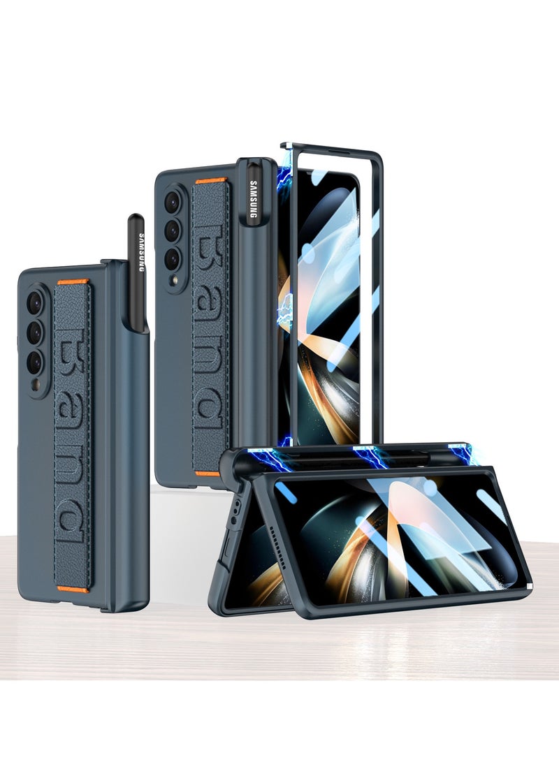 Samsung Fold 4 Galaxy Z Fold 4 Case with Hand Strap and S Pen Holder, 360° Hinge Protection, Magnetic Screen Protector for Galaxy Fold 4