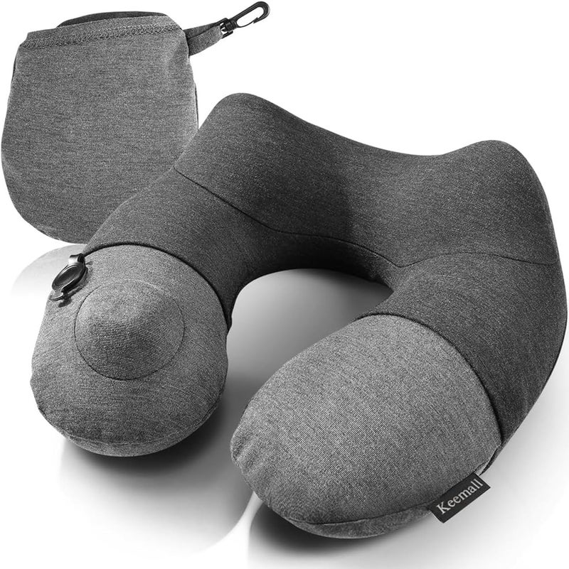Keemall Inflatable Travel Neck Pillow Airplane Neck Pillow for Long Flight SleepingSoft 100 Cotton Travel Pillow for Plane Head Rest Portable Traveling Essentials