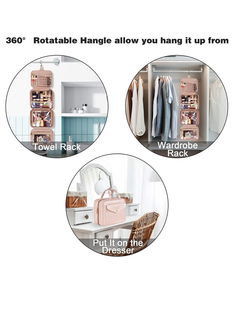SOLARAE Toiletry Bag, Hanging Travel Makeup Bag for Women, Large Waterproof Cosmetic Bags Travel Organizer Full Sized Container with Elastic Band Holders for Toiletries, Cosmetics, Brushes, Bottle, Pink - Image 5
