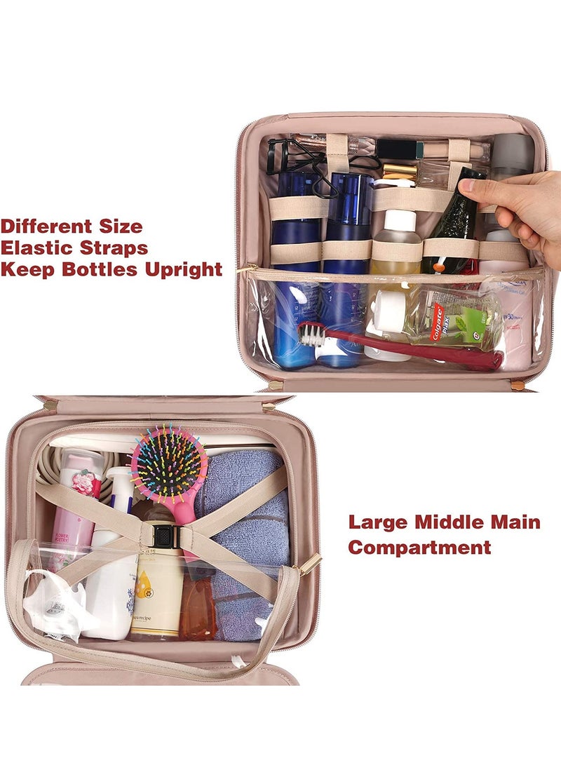 SOLARAE Toiletry Bag, Hanging Travel Makeup Bag for Women, Large Waterproof Cosmetic Bags Travel Organizer Full Sized Container with Elastic Band Holders for Toiletries, Cosmetics, Brushes, Bottle, Pink - Image 4