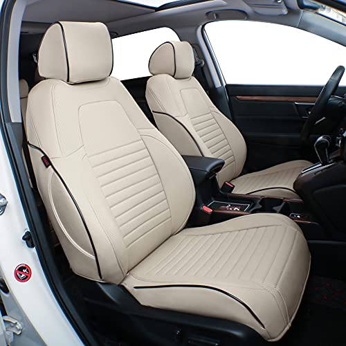EKR Custom Fit Full Set Car Seat Covers for Select Honda CRV 2017 2018 2019 2020 2021 2022 - Leatherette (Beige) - Image 1