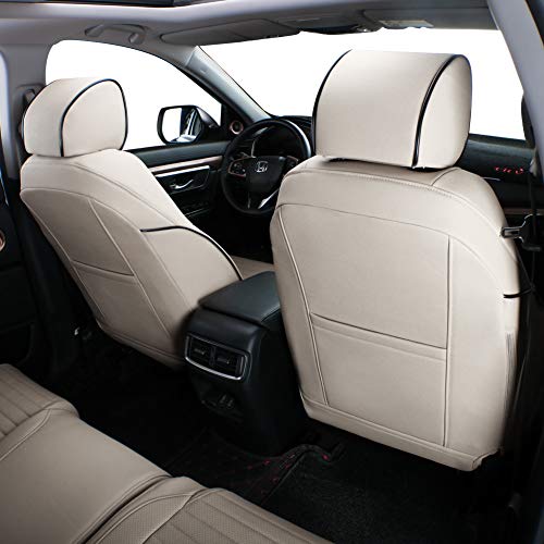 EKR Custom Fit Full Set Car Seat Covers for Select Honda CRV 2017 2018 2019 2020 2021 2022 - Leatherette (Beige) - Image 2