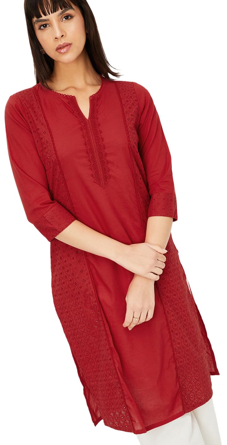 Max Women's Cambric Regular Fit Kurta (BEWWSS24AL_Maroon_S - Image 5
