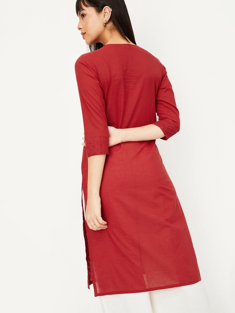 Max Women's Cambric Regular Fit Kurta (BEWWSS24AL_Maroon_S - Image 3