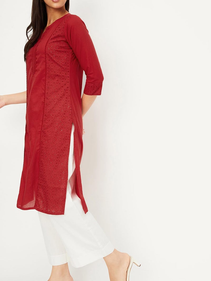 Max Women's Cambric Regular Fit Kurta (BEWWSS24AL_Maroon_S - Image 4