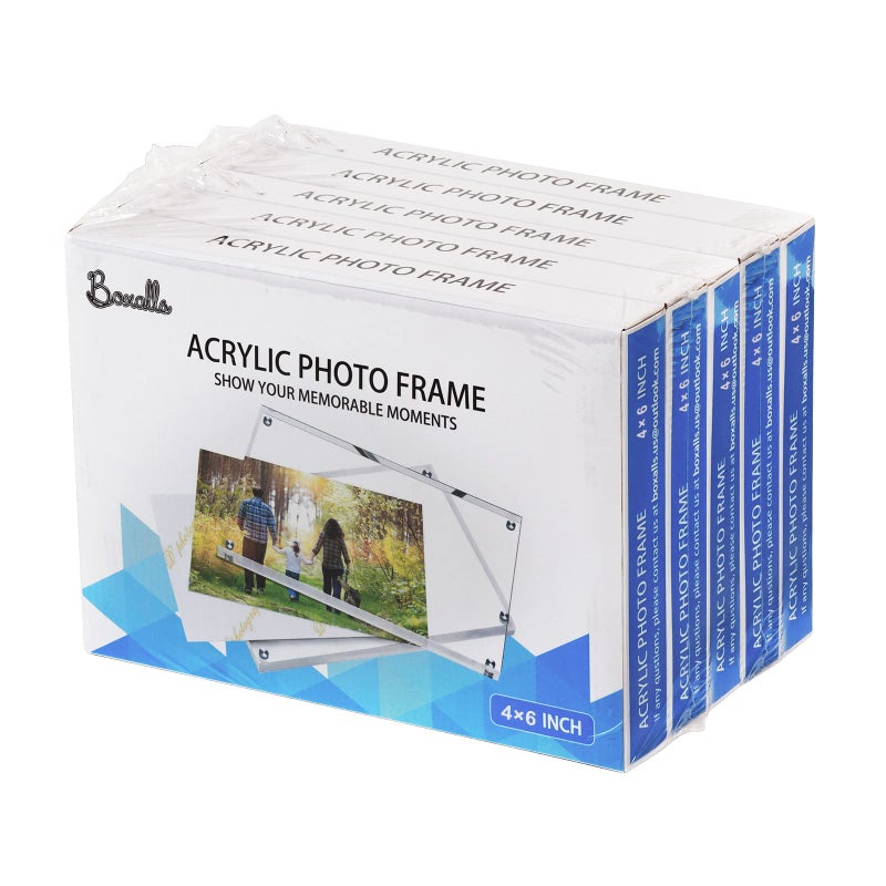 بوكسالات Boxalls 4 × 6 بوصات إطارات صورة أكريليك- 5 حزمة سطح المكتب إطارات الصور بدون إطار مع شفاف مزدوج مغناطيسي (5 حزمة) - Image 2