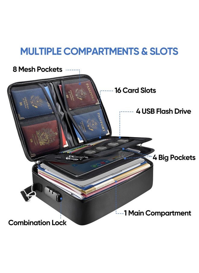 Fireproof Document Bag With Lock, Portable Waterproof Fire Proof File Organizer Box, File Storage Bag Safe Box For Important Paperwork (Black)
