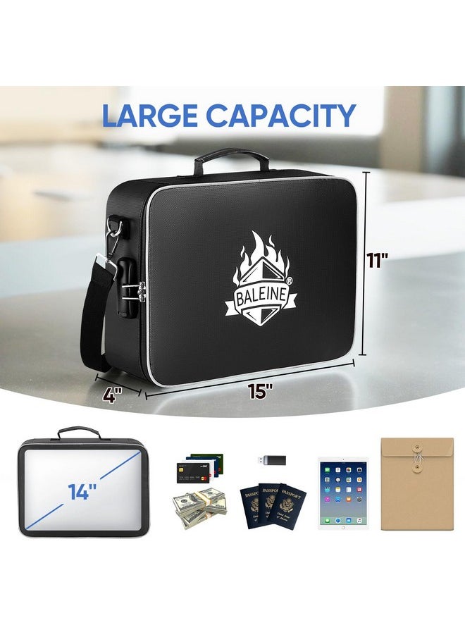 Fireproof Document Bag With Lock, Portable Waterproof Fire Proof File Organizer Box, File Storage Bag Safe Box For Important Paperwork (Black)