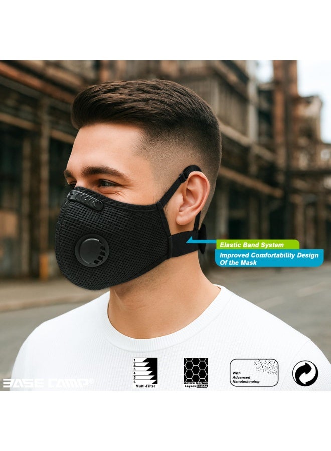 M Plus Dust Mask, Reusable Breathable Face Mask with 6 Activated Carbon Filters, Black - Image 3