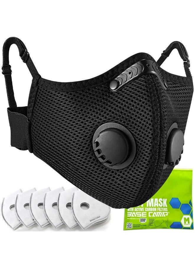 M Plus Dust Mask, Reusable Breathable Face Mask with 6 Activated Carbon Filters, Black - Image 1