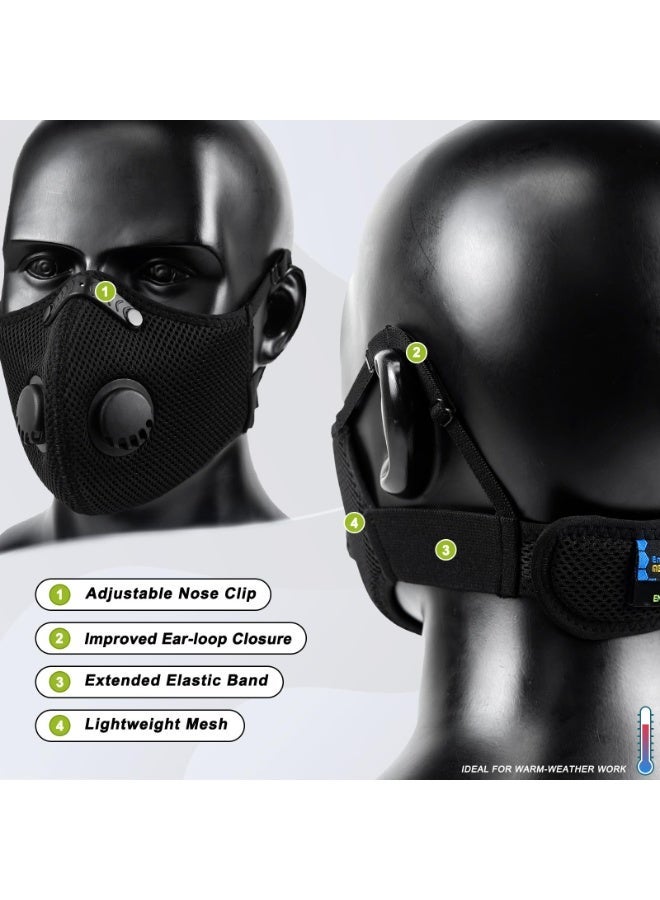 M Plus Dust Mask, Reusable Breathable Face Mask with 6 Activated Carbon Filters, Black - Image 2