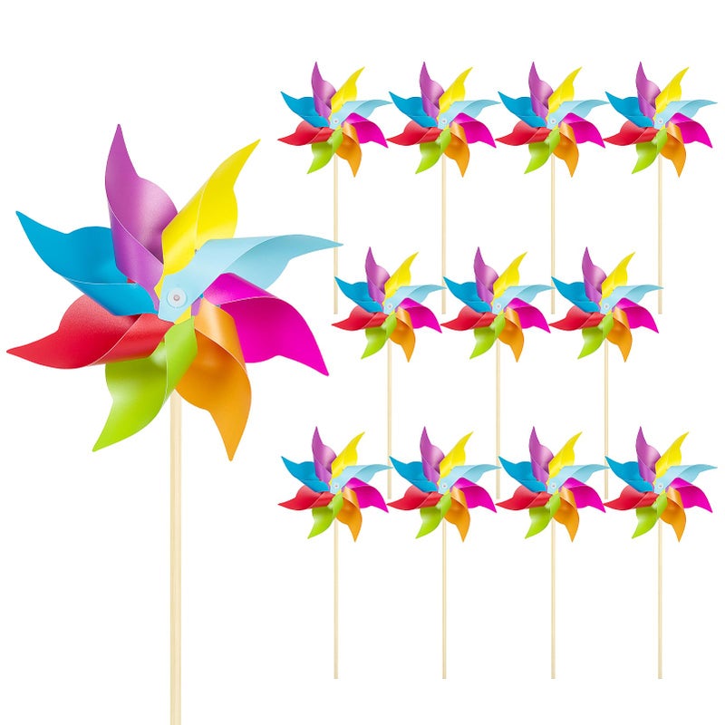 HOOSUN 12 Pack Rainbow Pinwheels for Yard and Garden,Rainbow Party Decorations for Kids, Colorful Garden Wind Spinners Outdoor Decor,Party Favors for Kids,Lawn,Yard,Patio - Image 1