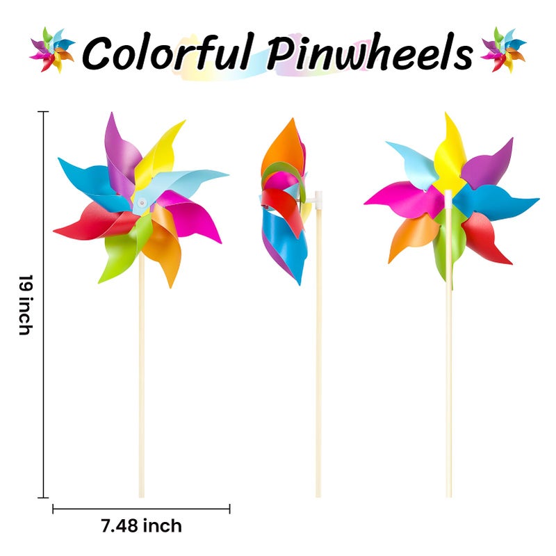 HOOSUN 12 Pack Rainbow Pinwheels for Yard and Garden,Rainbow Party Decorations for Kids, Colorful Garden Wind Spinners Outdoor Decor,Party Favors for Kids,Lawn,Yard,Patio - Image 2