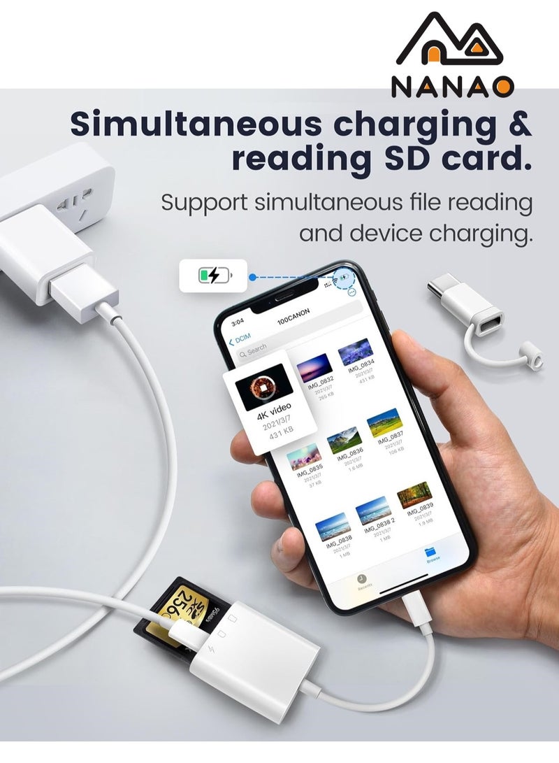 NANAO SD Card Reader for iPhone iPad,Game Camera SD Card Reader Viewer,Memory Card Reader Adapter with SD & MicroSD Card Slots,Plug and Play  - Image 2