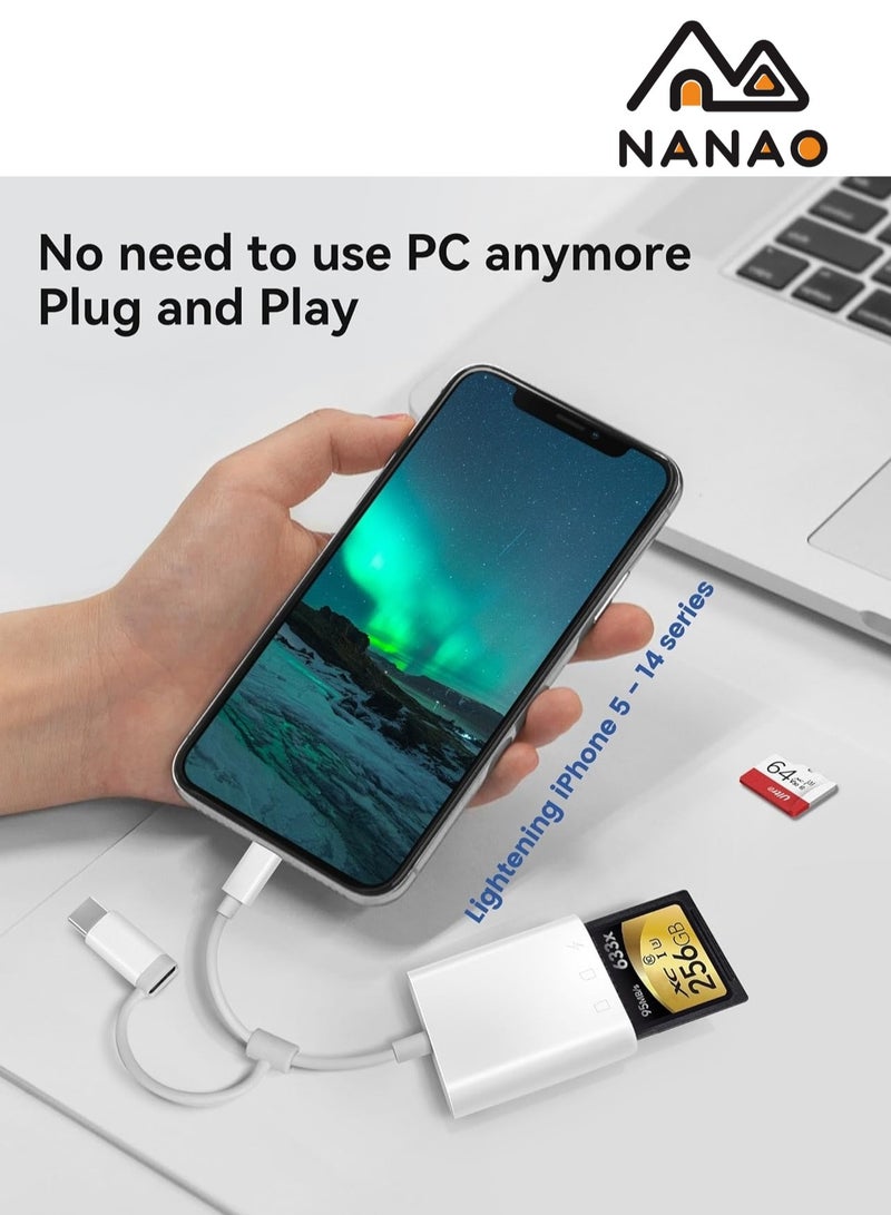 NANAO SD Card Reader for iPhone iPad,Game Camera SD Card Reader Viewer,Memory Card Reader Adapter with SD & MicroSD Card Slots,Plug and Play  - Image 4