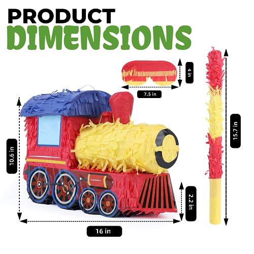 Birchio 3D Train Pinata Bundle with a Blindfold and Bat 16x106x67 Inches Train Pinata for Boys Birthday Party Supplies Perfect for Birthday Party Train Theme Party Decoration - Image 5
