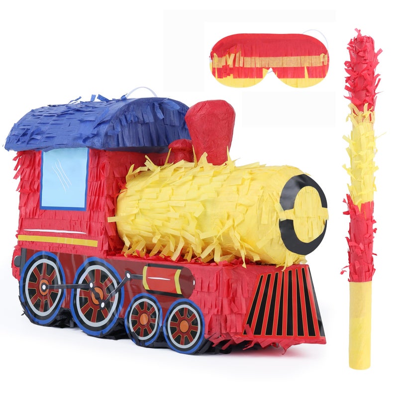 Birchio 3D Train Pinata Bundle with a Blindfold and Bat 16x106x67 Inches Train Pinata for Boys Birthday Party Supplies Perfect for Birthday Party Train Theme Party Decoration - Image 3