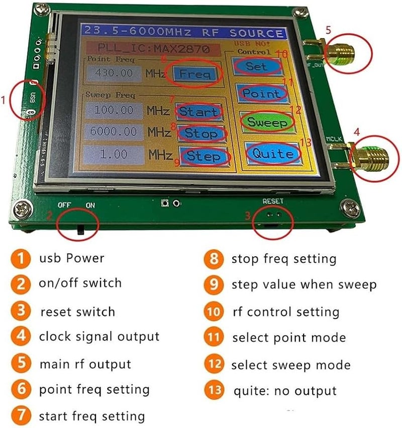 MAX2870 RF Signal Generator Module 23 5MHz To 6000MHz With 2 8 Inch Touch LCD Display - Image 3