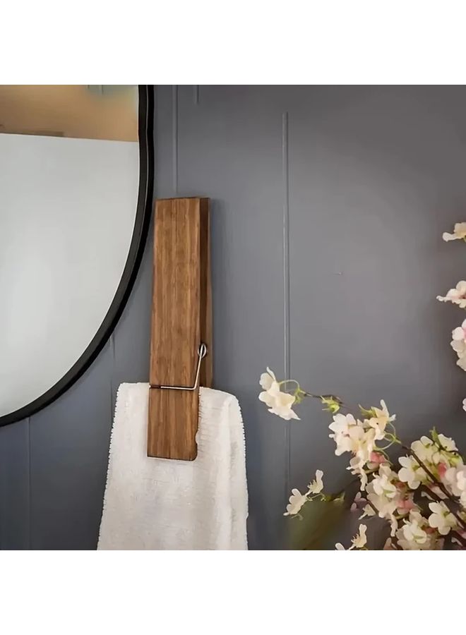 Black Large Wooden Towel Hooks Wall Mounted Bathroom Space Saving Organizer - Image 5