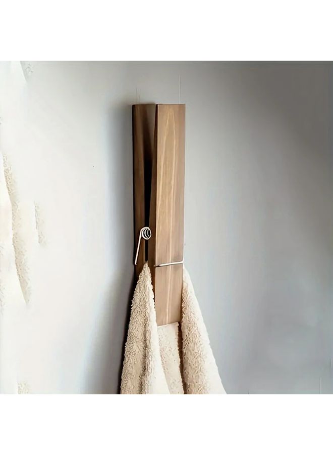 Black Large Wooden Towel Hooks Wall Mounted Bathroom Space Saving Organizer - Image 2