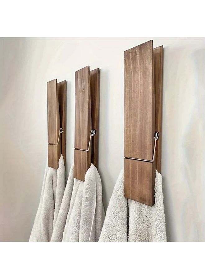 Black Large Wooden Towel Hooks Wall Mounted Bathroom Space Saving Organizer - Image 1